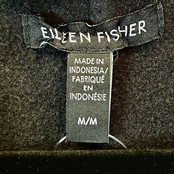 Eileen Fisher Women's Size M Black Fleece Lined Adjustable Waist Collared Coat - Picture 9 of 16